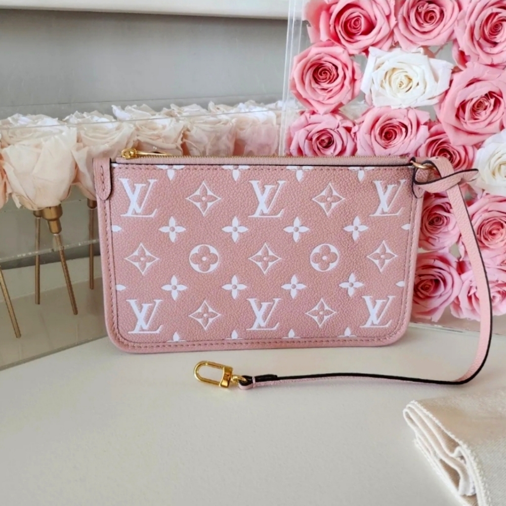Louis vuitton leather pouch wallet rose pink creme empreinte
